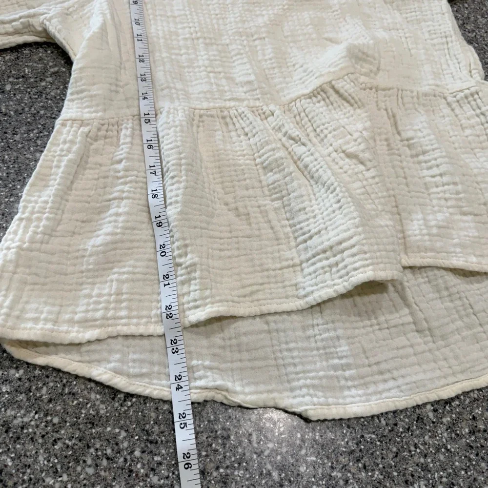 Madewell Women Cream Double Gauze Cotton Peplum Top Square Neck Long Sleeve M